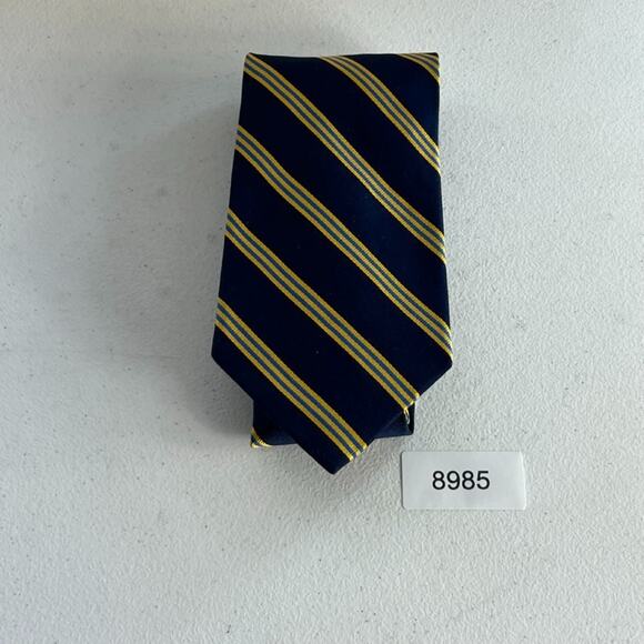 Brooks Brothers Makers Men's Necktie 58" Pure Silk Navy/ Yellow Striped - Picture 8 of 8